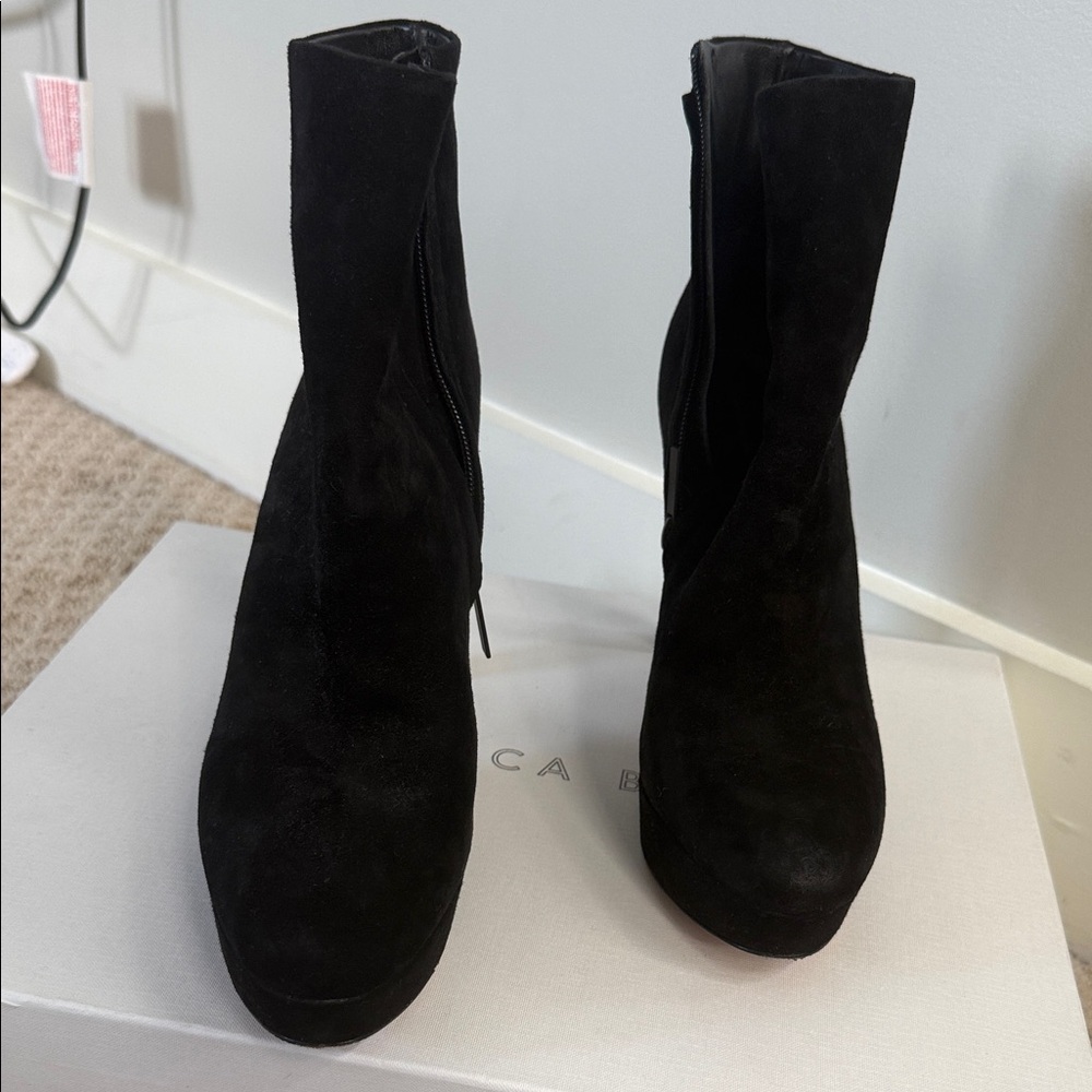 Veronica Beard Dali Bootie Black Suede Heeled Boots - Picture 4 of 10